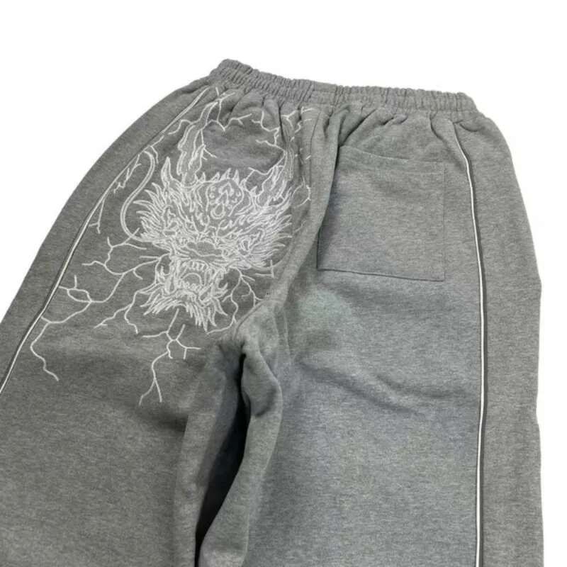 Y2k Streetwear Vintage Dragon Head Embroidery men Hip hop trend fashion straight casual loose couple tracksuit pants