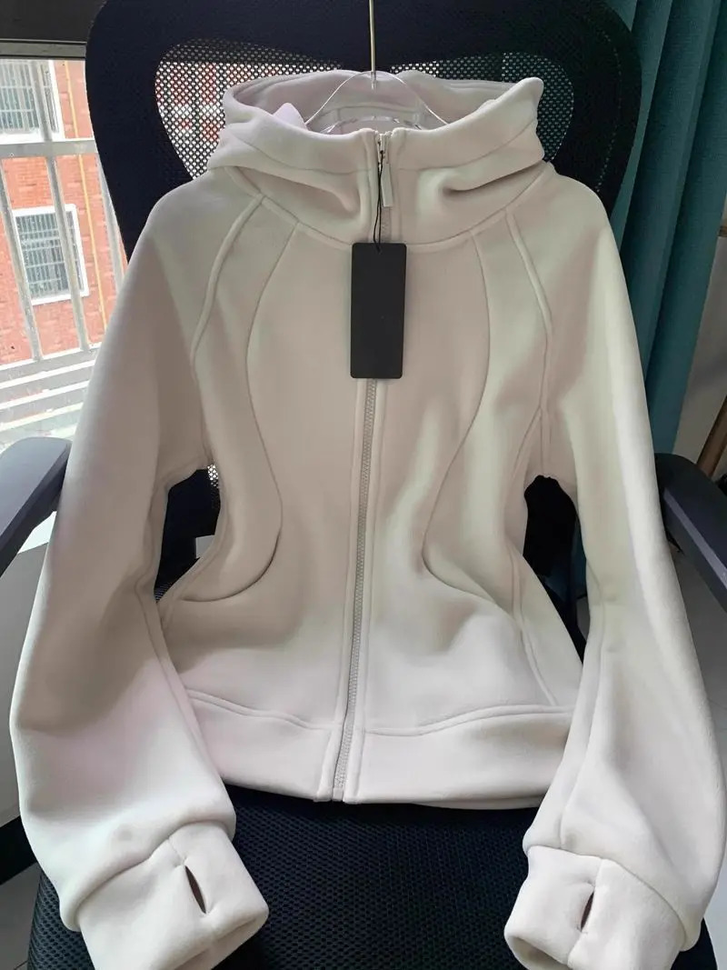 Slim Fit Velvet Hooded Sweatshirt Women Autumn and Winter Small Thickened Warm Top Casual Sports Cardigan Jacket 250121