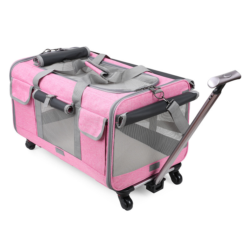 Collapsible Extra Large Cat Carrier with Wheels and Litter Box, Rolling Soft Carrier with Breathable Mesh Windows and Locking Zippers for Long Distanc