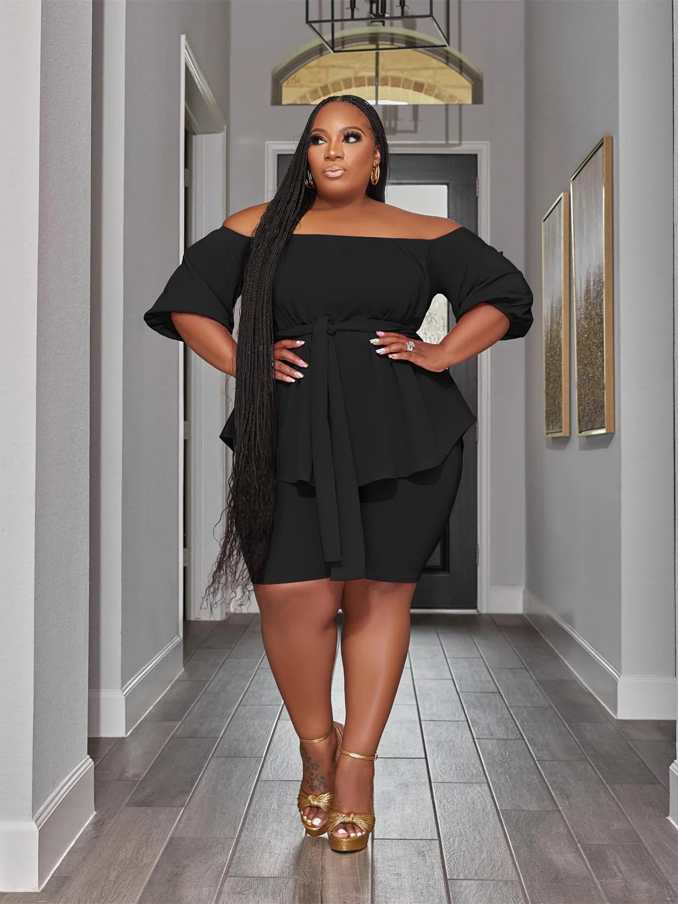 Wmstar Plus Size Two Piece Outfit In Matching Shorts Sets Loose Top with Bandage Summer Wholesale Drop 2023 250122