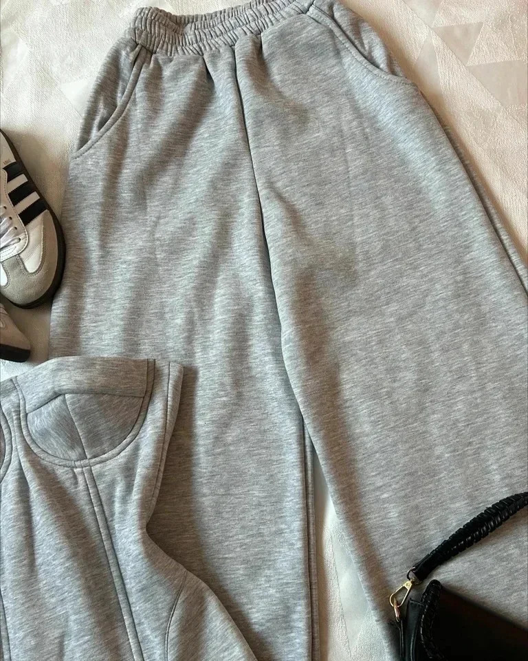 Y2k Pants Two Piece Set Womens Fashion Harajuku Sexy Slim Tube Tops Gothic High Waisted Sweatpants Girl Autumn Winter Suit 250108