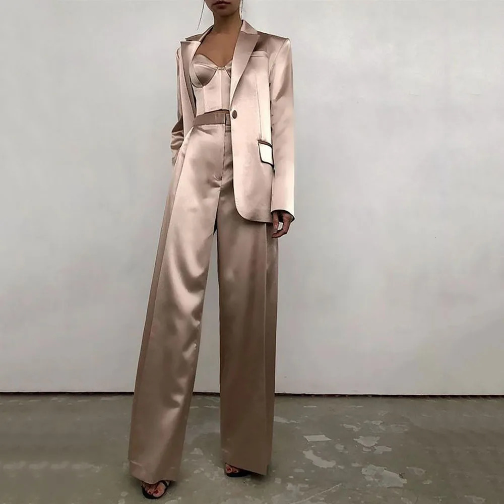Womens Silk Satin Blazer and Pants Suit Set Lady Office Tuxedos Formal Work Party Prom Dress Custom Size 3 Pcs Customized 250114