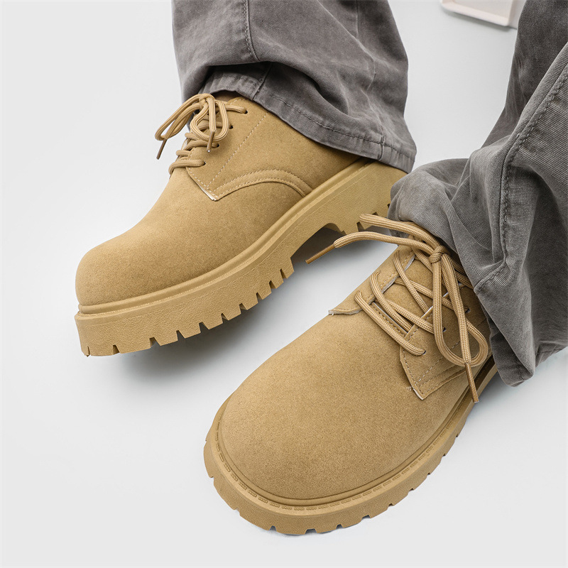 Derby 2024 new autumn low top Martin boots men's retro workwear thick sole height increasing breathable suede leather shoes