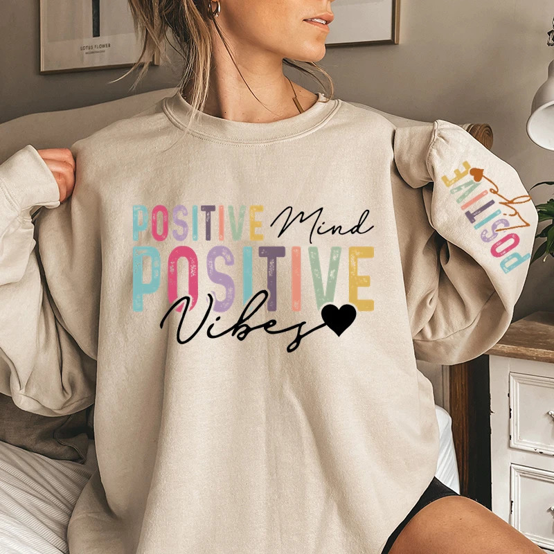 Womens Sweatshirts Positive Affirmations Life Mind Vibes Print Crew Neck Oversized Graphic Long Sleeves Pullovers 250121