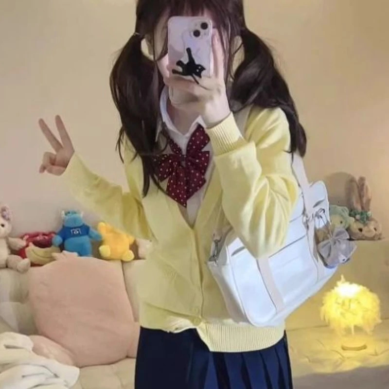 Yellow Knitted Cardigan Coat Womens Autumn/Winter Knitted Sweater Anime Yellow Coat Long Sleeve Sweater V-neck Cardigan 250121