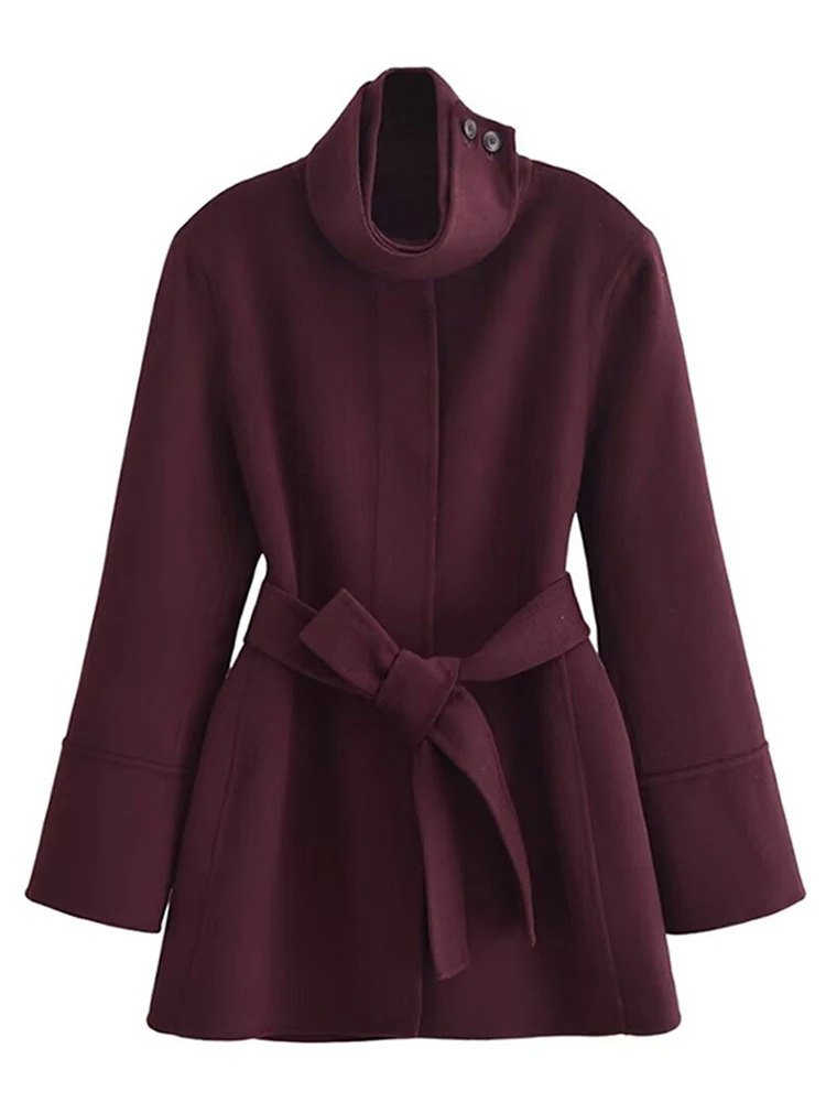 Elegant Lace Up Womens Coat Turtleneck Long Sleeve Solid Female Jacket 2024 Fashion Spring Autumn Office Lady Outwear 250113Z