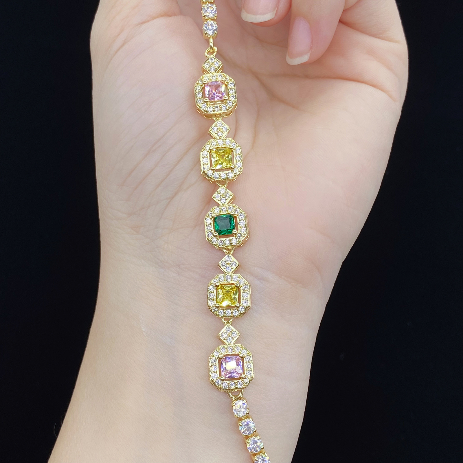 2025 Ins Top Sell Wedding Bracelet Luxury Jewelry 925 Sterling Silver Gold Fill Princess Corlorful 5A Cubic Zircon CZ Diamond Gemstones Party Women Ba