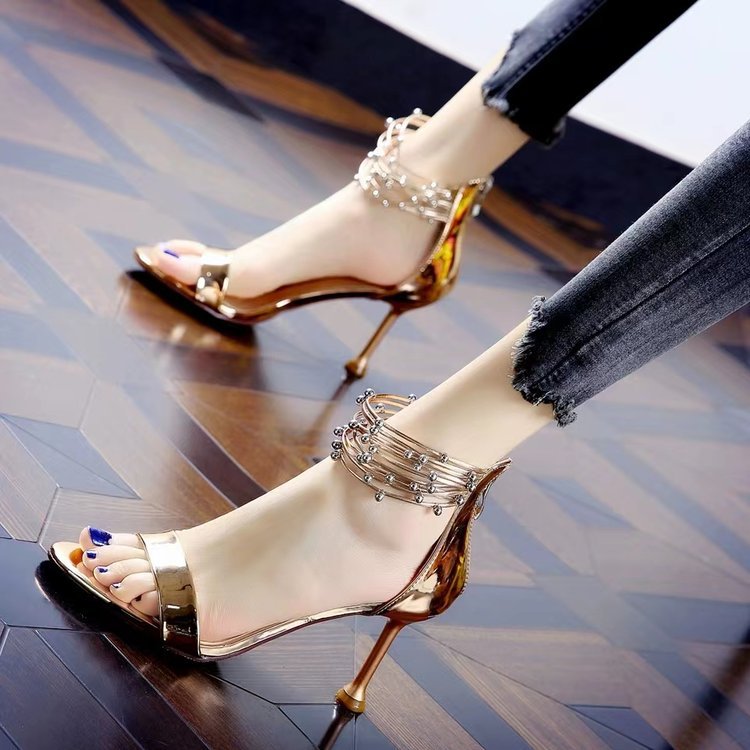 Women Sandals NEW hot Fashion Simple Design High Heel Versatile Trendy Wear Triple Sier Champagne Free shipping