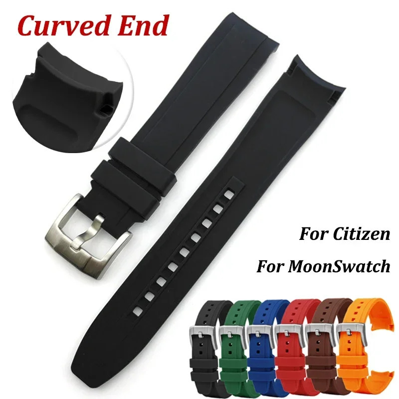 Curved End Watch Band for Moon Silicone Strap for 20mm 22mm Arc Rubber Sport Bracelet for Curved Straps 250121