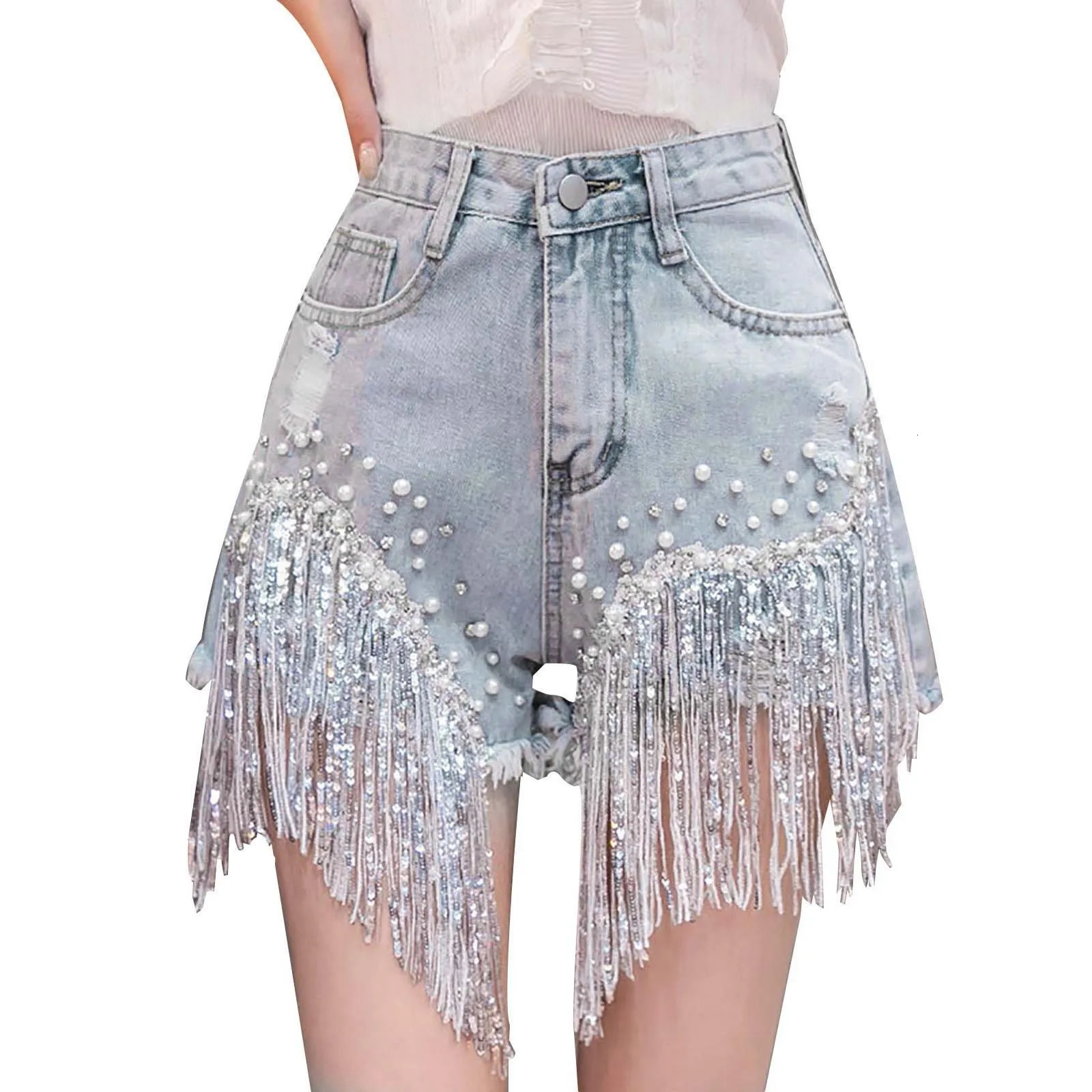 Women Summer Denim Shorts Y2k Clothes Diamond Studded Rhinestones Tassels Jean Shorts Korean Fashion pants Streetwear 250122
