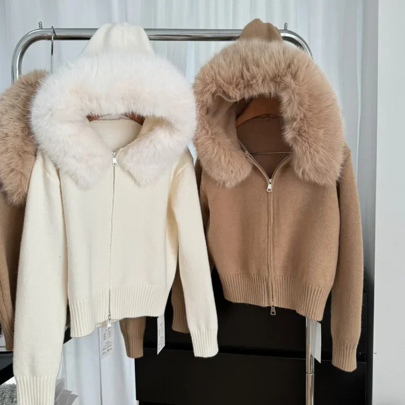2025 Autumn Winter Clothes Women Cashmere Cardigan Womens Hooded Sweater Zipper Outerwears Jacket y2k Tops Pull Winter Femme 250122