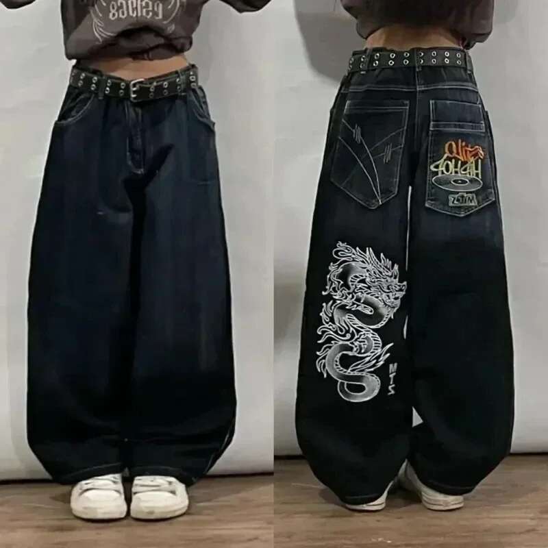 2025 New American Trend Retro Hip-hop Embroidery Pattern Baggy Jeans For Men And Women Y2K Haruku Gothic Wide Pants Streetwear