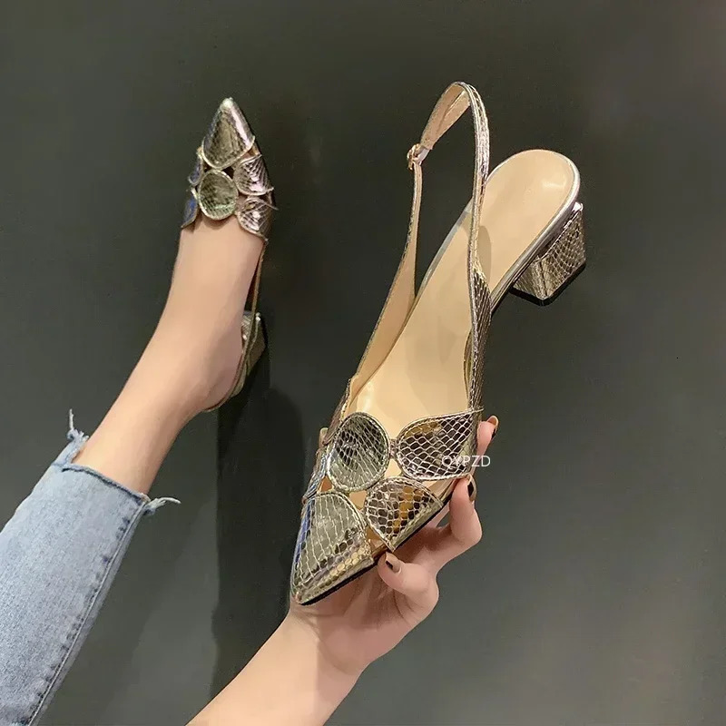 Fashion Women Leather 3cm High Heels Lady Pointe Toe Gold Sandals Female Wedding Bridal Shoes womens heel shoes 250117BJ - view 1