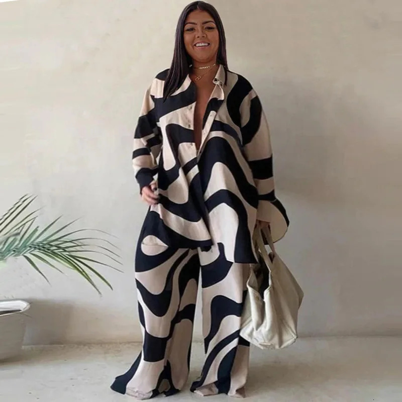 WSFEC L4XL plus size womens twopiece set Africa 2023 autumn and winter long sleeved loose casual pants shipped directly 250122
