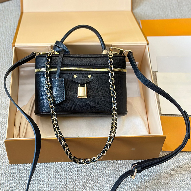 Women Makeup Bag Designer Cosmetic Chain Handbag Leather Shoulder Bag With Top Handle Vanity Chain Pouch Series