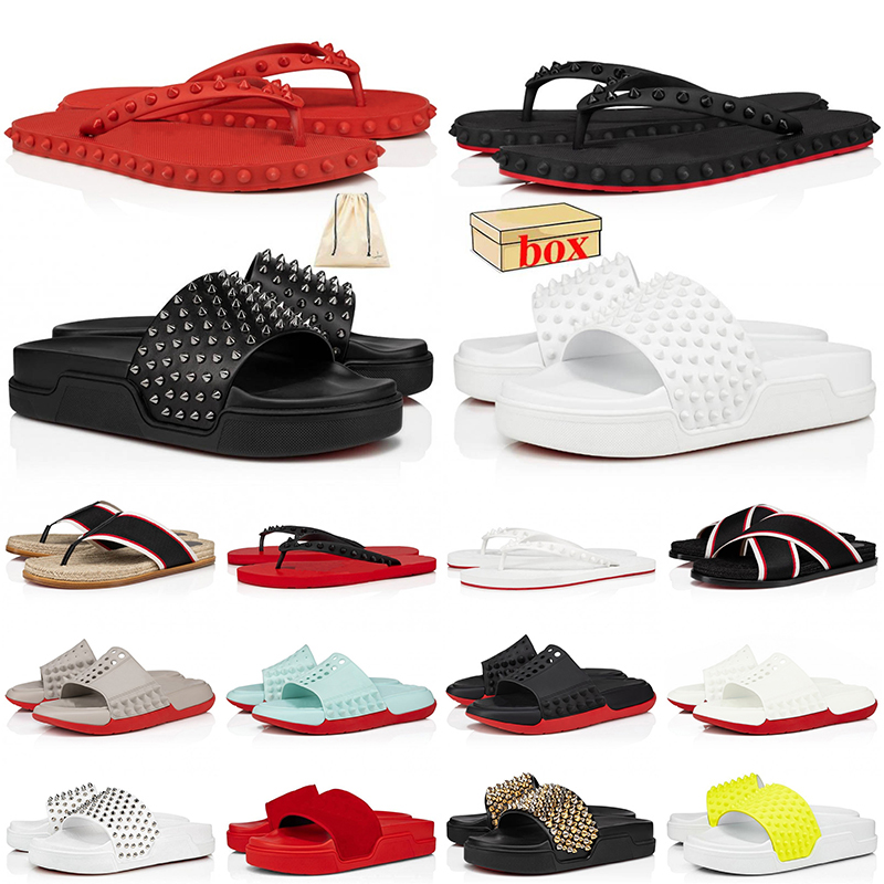 With Box 2025 Designer Red Bottom Sandals Rubber Slippers Thick Sandal Luxury Loafers for Mens Women Flip Flops Red Sole Bottomed Slides Outdoor Indoor Slipper 35-47