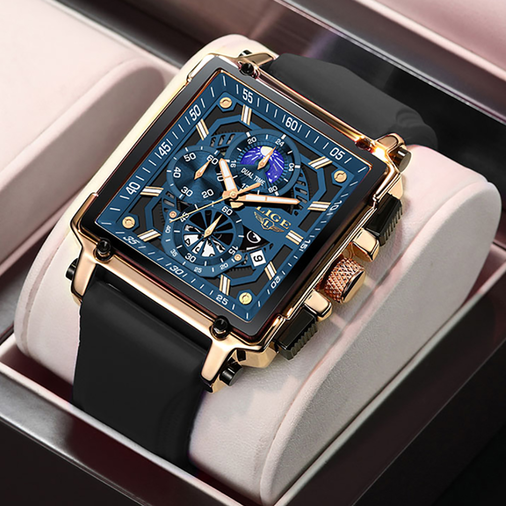 LIGE New Business Watch Quartz Watch Square Dial Fashion Classic Men's Watch Sports Night Light Clock Gift