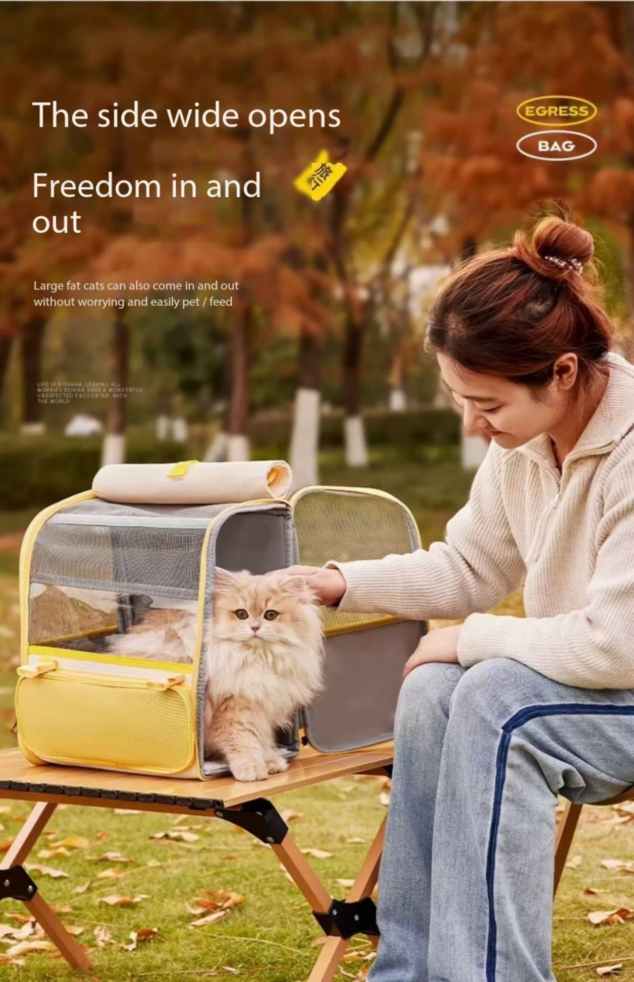 Fat cat travel bag, breathable and portable backpack for outdoor use, large capacity backpack for cats, portable pet supplies
