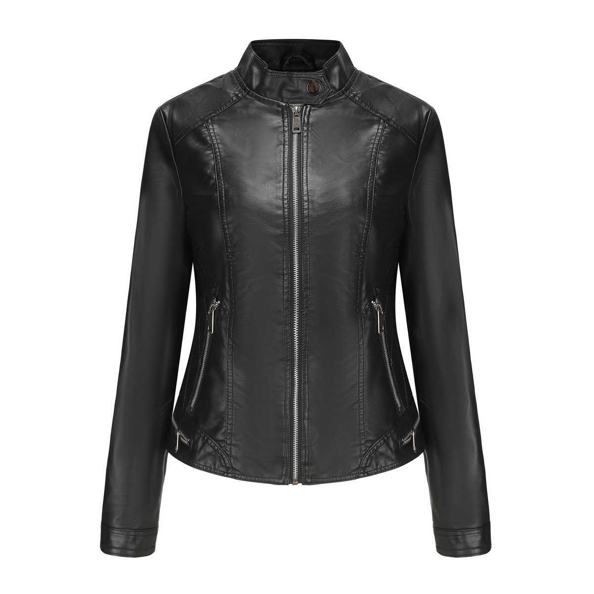 New Womens Leather Long Sleeve Spring and Autumn Thin Jacket Womens Leather Womens Jacket 241209