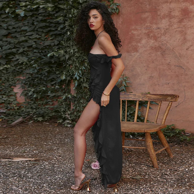 Sexy Ruffles Summer Elegant Maxi Dresses For Women Backlesss Chiffon Dress Red Long Womens Party 250110Z