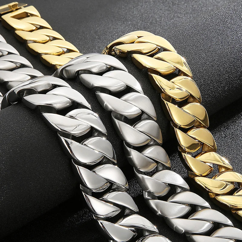 Kalen 20mm31mm Punk Mens Womens Stainless Steel Necklace Heavy Larger Necklace Curb Cuban Chain Choker Jewelry 4042cm Length 250117