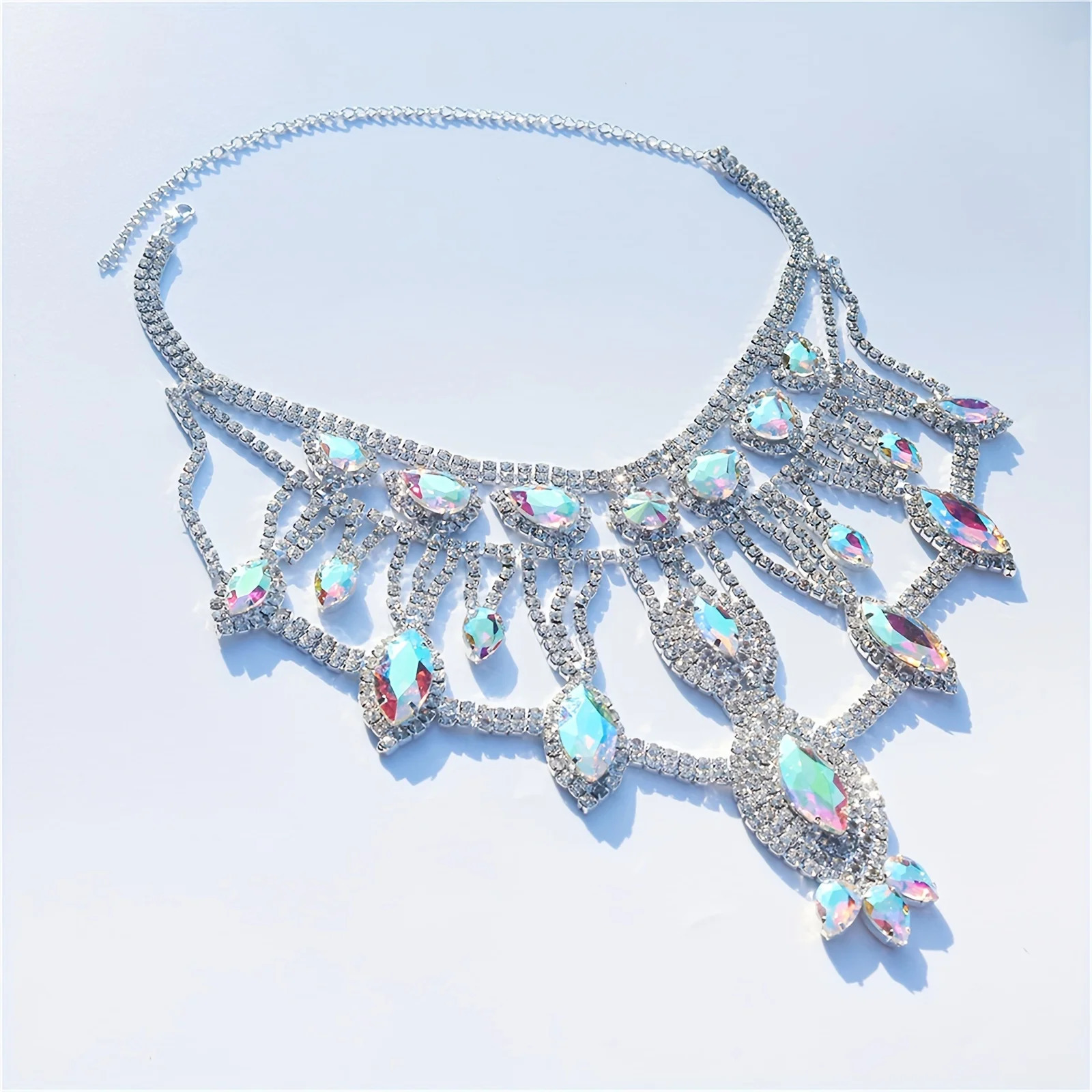 Exaggerated AB Crystal Pendant Large Necklace Womens Shining Bridal Wedding Party Water Diamond Jewelry Necklace Accessories 250109
