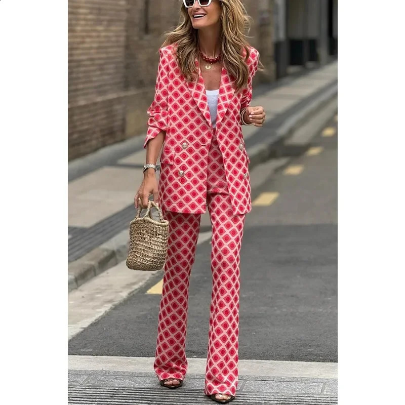 Autumn Winter Women Blazer Set Elegant Chic Fashion Office Lady Long Sleeve Button Coat Slim Pants Two Piece Suit Outfits 250120