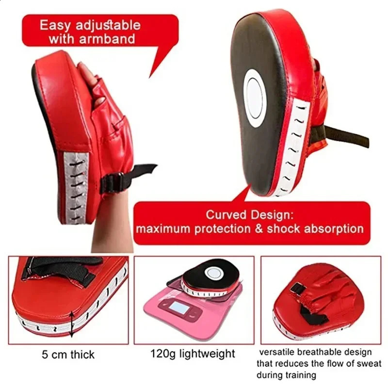 2Pcs Boxing Curved Hand Target Boxing Pad Gloves Gym Training Kickboxing Exercise PU Leather Punching Bag Muay Thai Taekwondo 250117