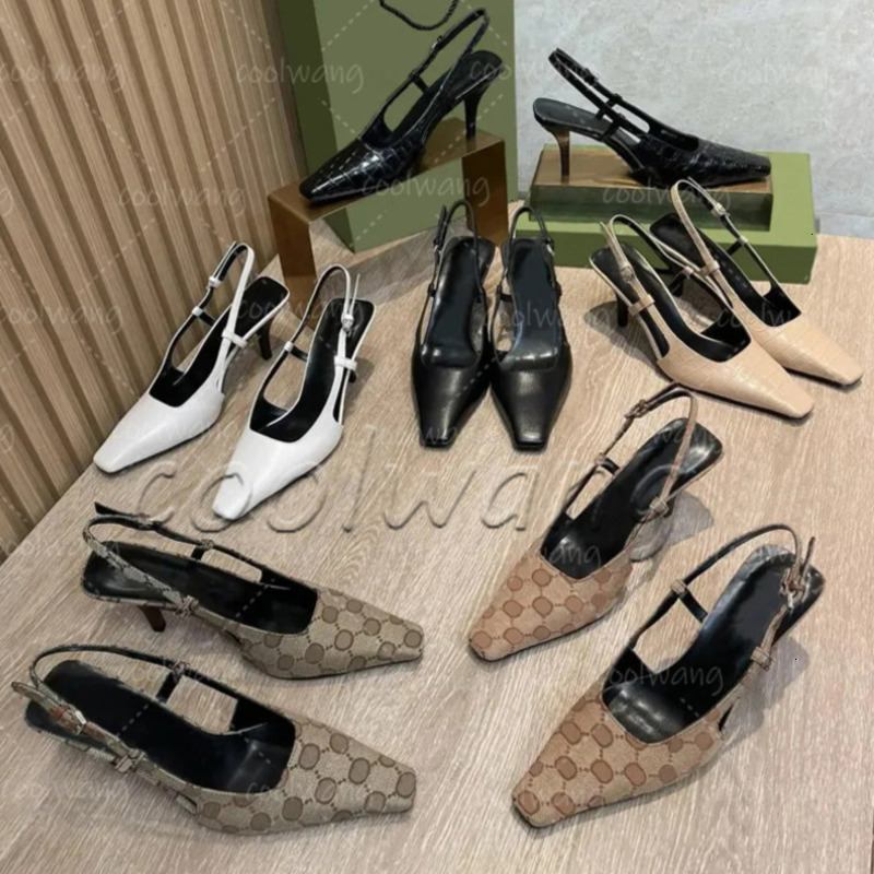 Designer Shoes Slingback high heels Lace up shallow cut Derss shoes Women Sandals Mid Heel Black mesh crystals sparkling Print shoes Leather Ankle Strap sandal 006