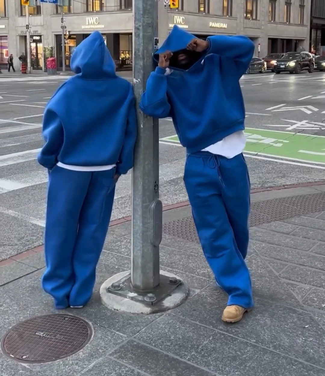Blue Thickened Velvet Simple Hoodie 2024 Autumn and Winter Street Harajuku Hip Hop Men and Women Loose Y2k Hoodie Set 250120