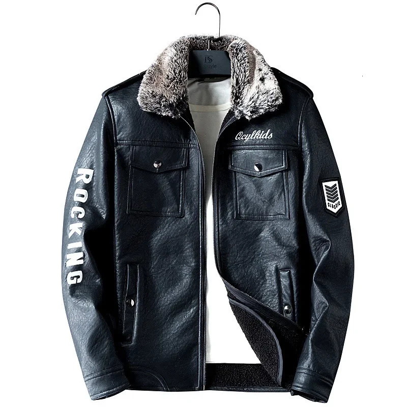 2023 Leather Coat Mens Fur Integrated PU Jacket Motorcycle Winter Thickened 250110Z