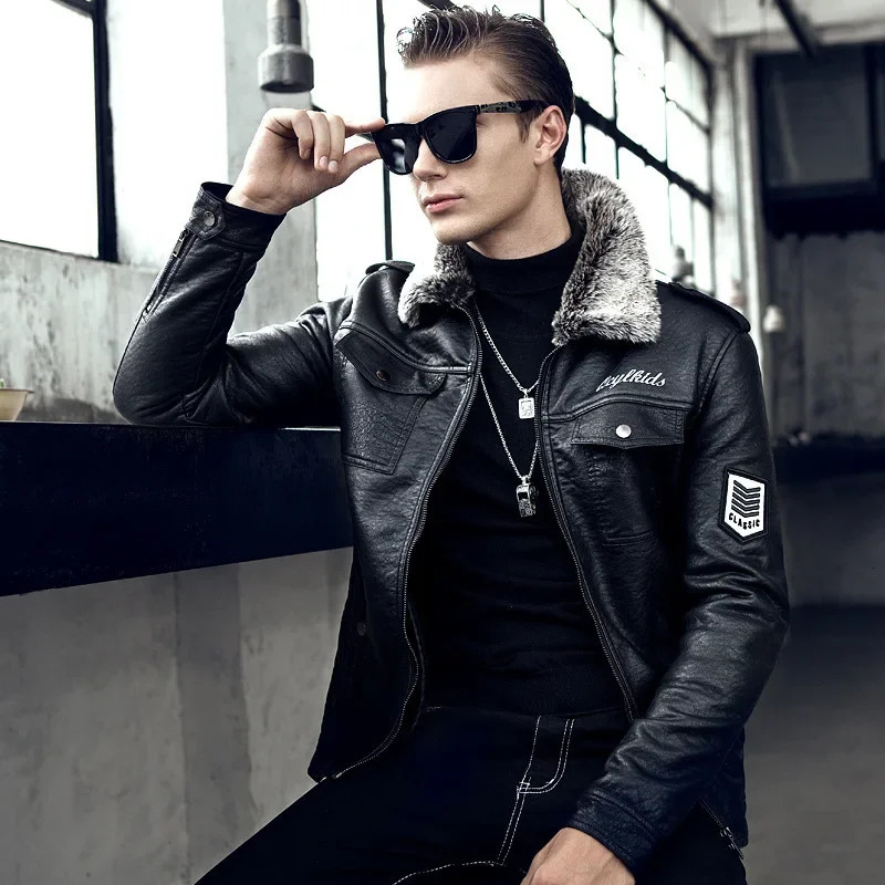 2023 Leather Coat Mens Fur Integrated PU Jacket Motorcycle Winter Thickened 250110Z