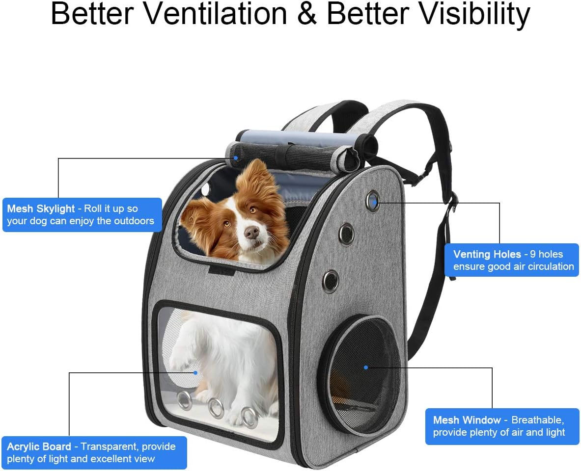 Expandable pet backpack for cats, dogs and small animals, portable pet travel carrier, super ventilated design, airline approved, perfect for travel