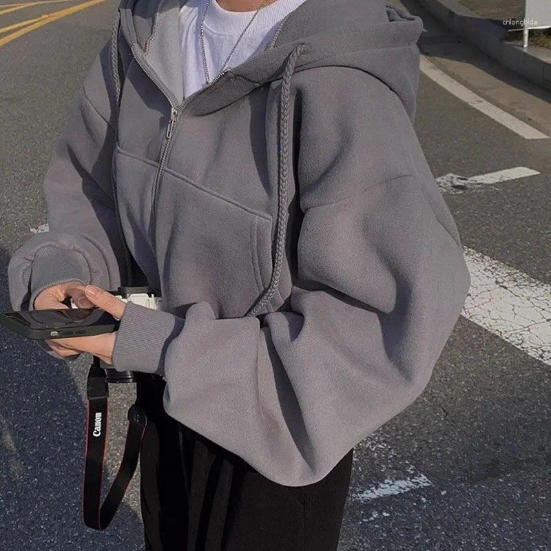 Women's Hoodies Autumn Winter Hooded Women Casual Streetwear Zip Up Sweatshirts Long Sleeve Jackets Harajuku Crop Tops Hood Shirt
