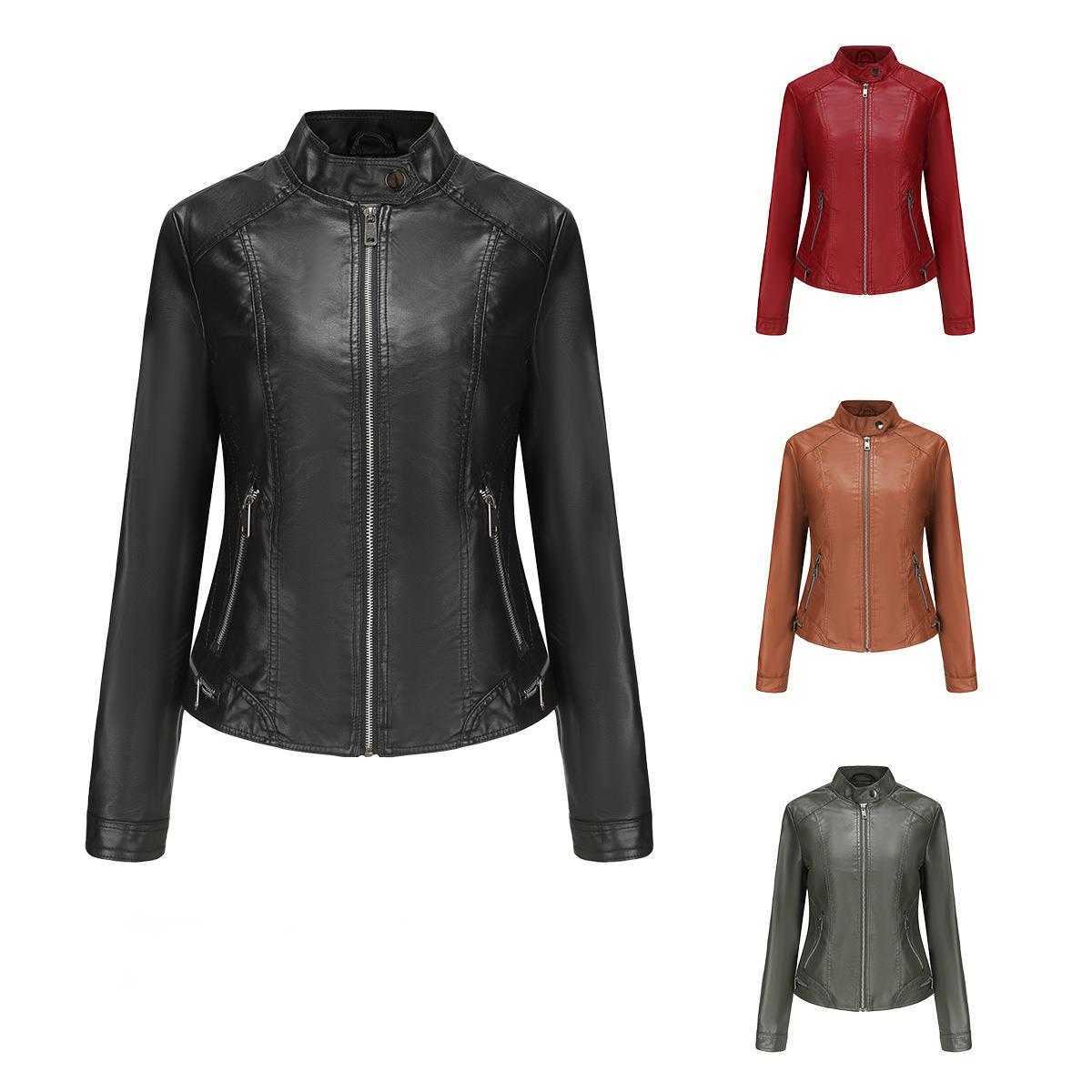 New Womens Leather Long Sleeve Spring and Autumn Thin Jacket Womens Leather Womens Jacket 241209