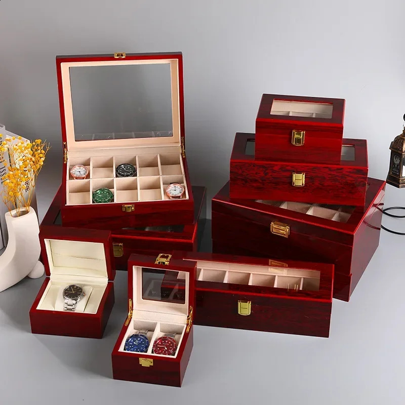 Wooden Watch Box 1/2/3/5/6/10/12 Slot Watch Gift Box Watch Storage Travel Case Organizer Men Jewellery Box Piano-bake-paint 250121