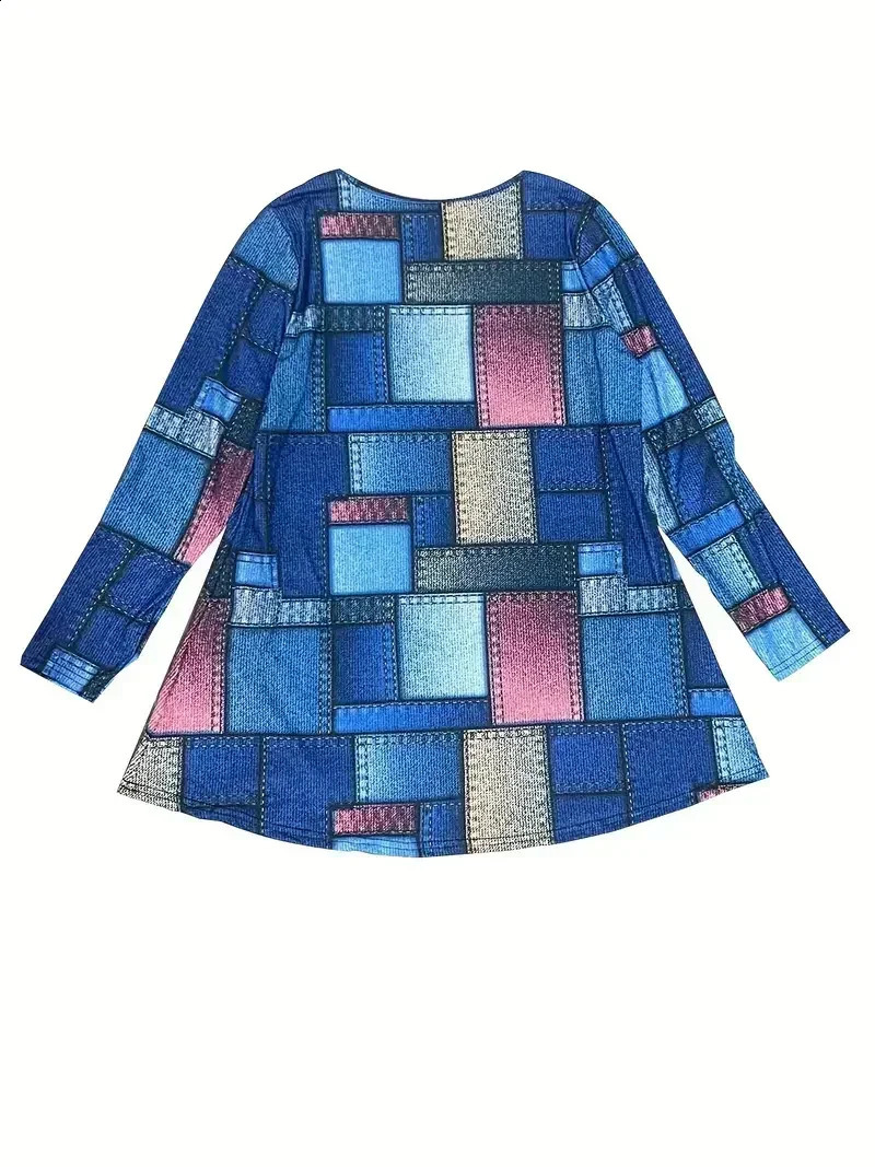 Womens plus size fashion trend allows for printed twopiece comfortable long sleeved crew collar top perfect casual wear 250122
