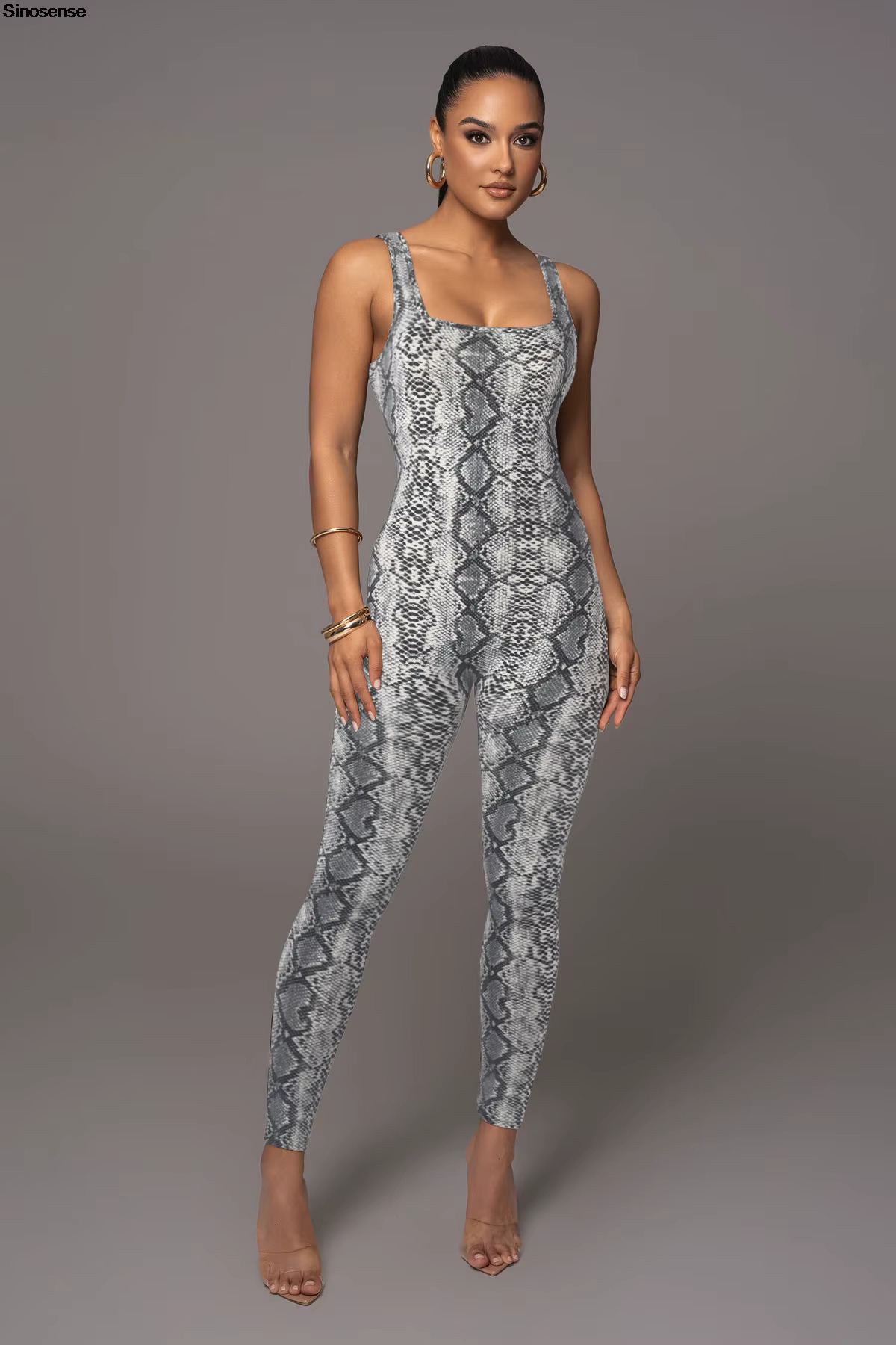 Women Bodycon Tank One Piece Jumpsuits Serpentine Print Yoga Workout Gym Fiess Sports Romper Sexy Night Cosplay Party Outtfits