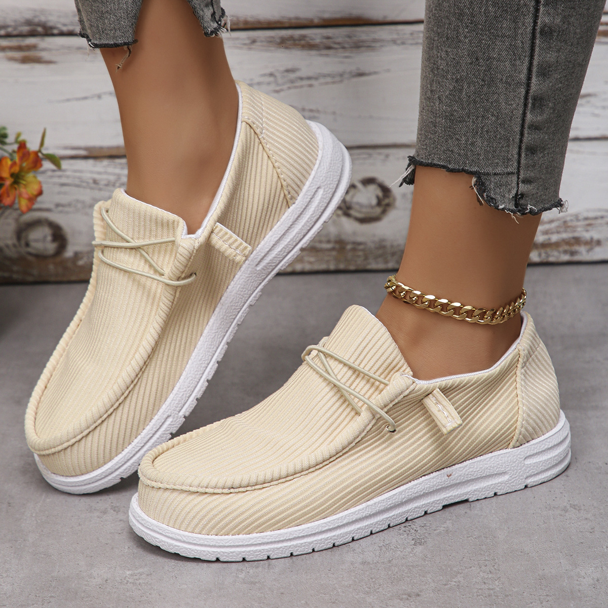 Canvas Shallow Cut Flat New Size 43 Single 2025 Women's Shoes