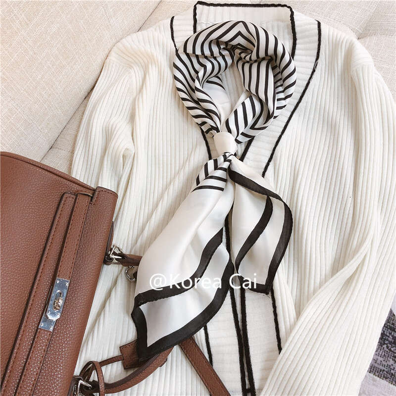 Scarves, high-end black and white striped prints, simulated silk 70 small square scarves, Instagram style, minimalist gift box scarves