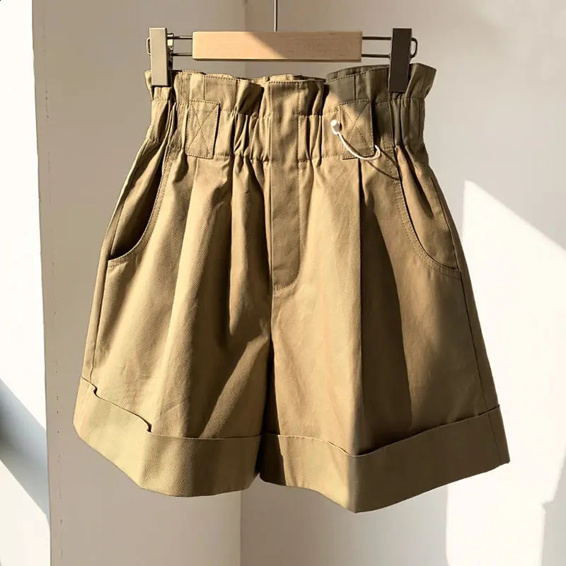 Selling Womens Shorts Solid Color High Waisted Elastic Shorts Elastic Waist Wide Leg Casual Short Pants s V70 250122