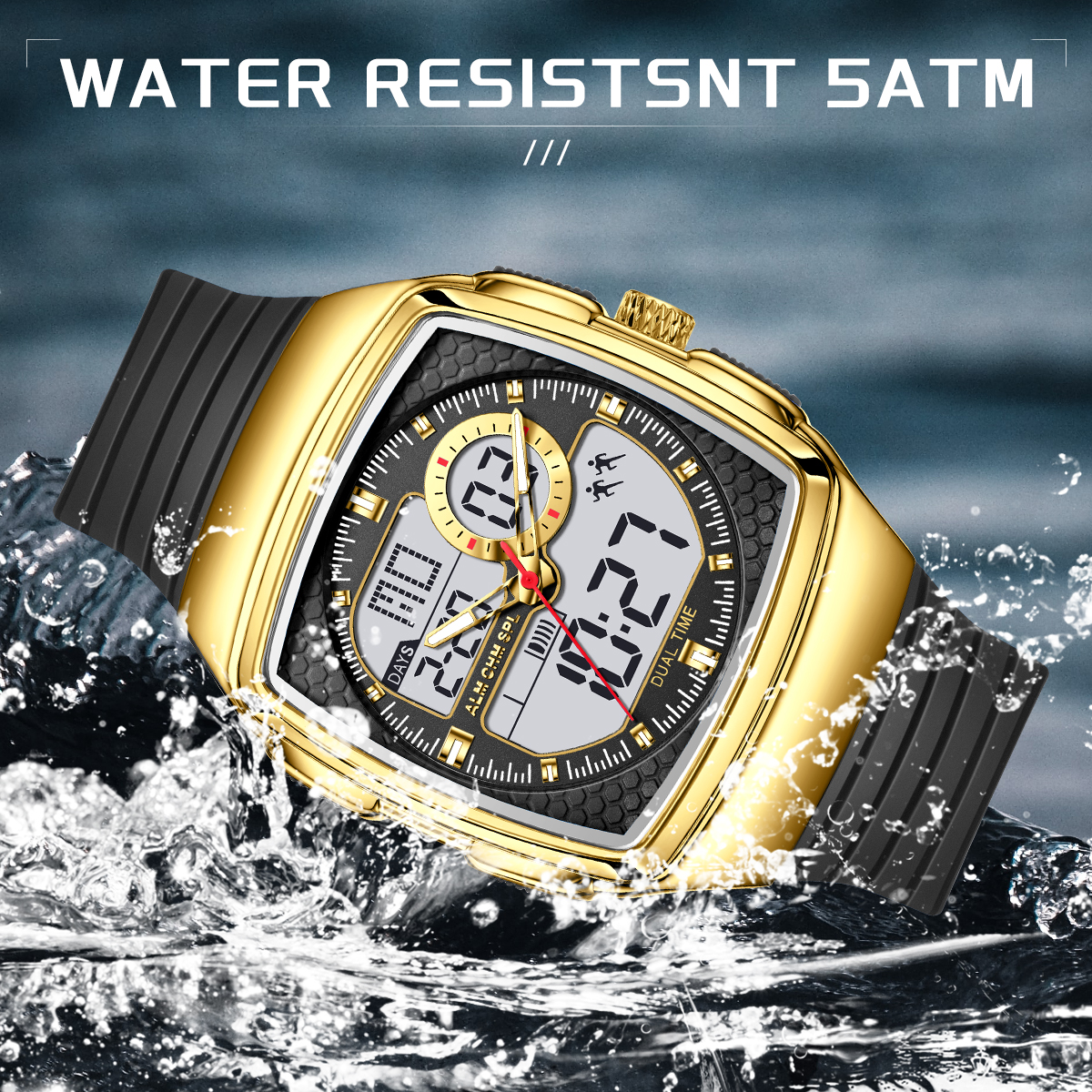 LIGE new men's dual display electronic watch multifunctional waterproof calendar night light timing code watch