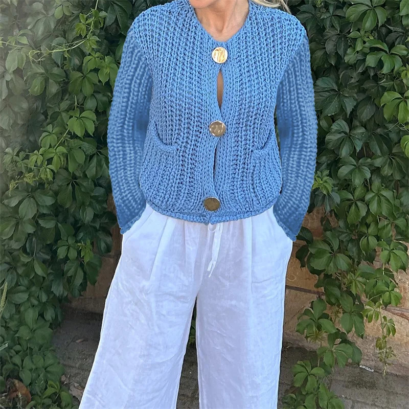 women Knitted Cardigan Sweater Casual Button ONeck Long Sleeve Female 2024 Fashion Solid Loose Lady Cardigans 250109Z