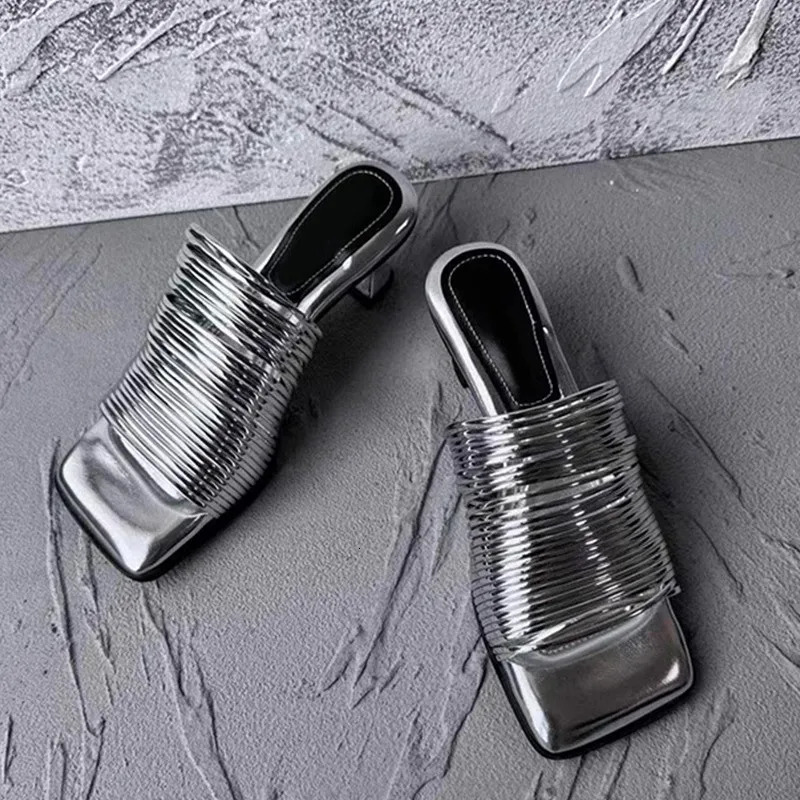 Eilyken Rome Design Narrow Band Square Toe Womens Slipper Sandals Summer Sexy High Heel Ladies Mules Slides Shoes 250117BJ - view 4
