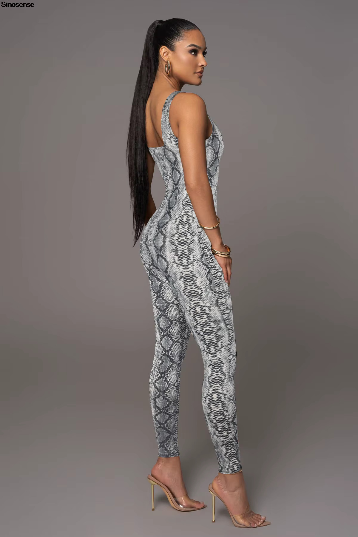 Women Bodycon Tank One Piece Jumpsuits Serpentine Print Yoga Workout Gym Fiess Sports Romper Sexy Night Cosplay Party Outtfits