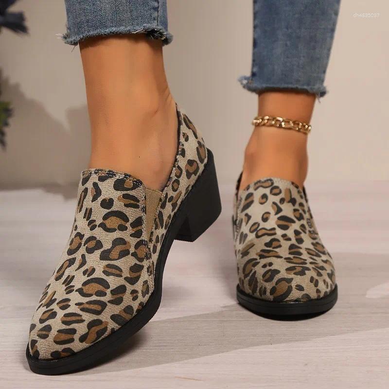 Dress Shoes Spring And Autumn Fashion Women's Loafers Large Size Casual Medium Heel Pointed Toe Leopard Print Color Slip-On zhanyishengli