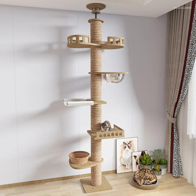 Adjustable Cat Tree House Tower Floor To Ceiling Cats Multi-Level Condo With Scratching Post Hammock Pet Products