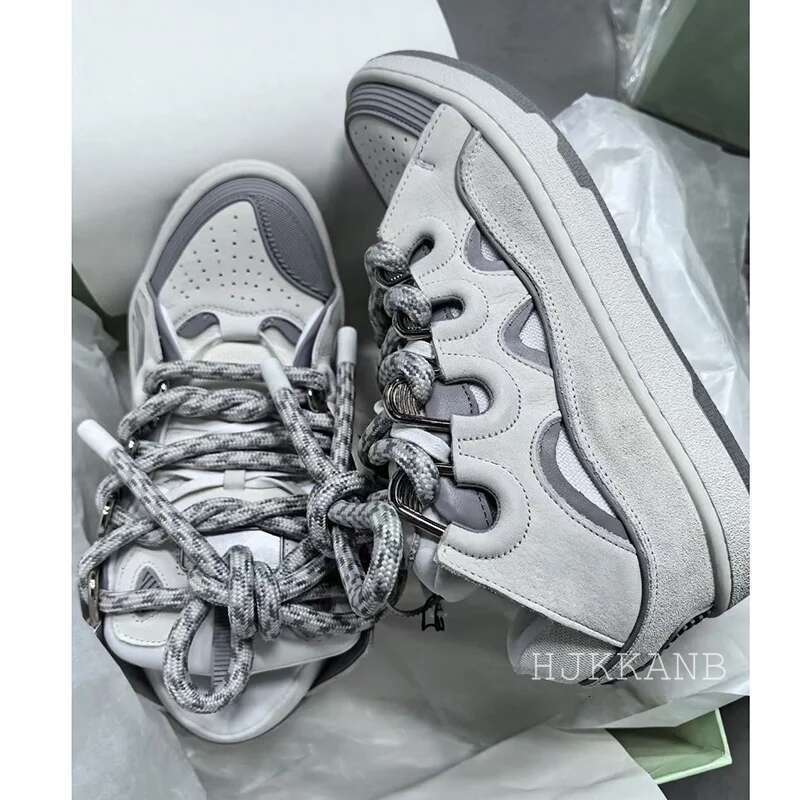 Spring Autumn Flat Thick Bottom Casual Genuine Leather Mixed Color Lace Up Walking Sneakers Breathable Tennis Shoes Unisex