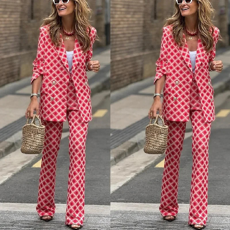 Autumn Winter Women Blazer Set Elegant Chic Fashion Office Lady Long Sleeve Button Coat Slim Pants Two Piece Suit Outfits 250120