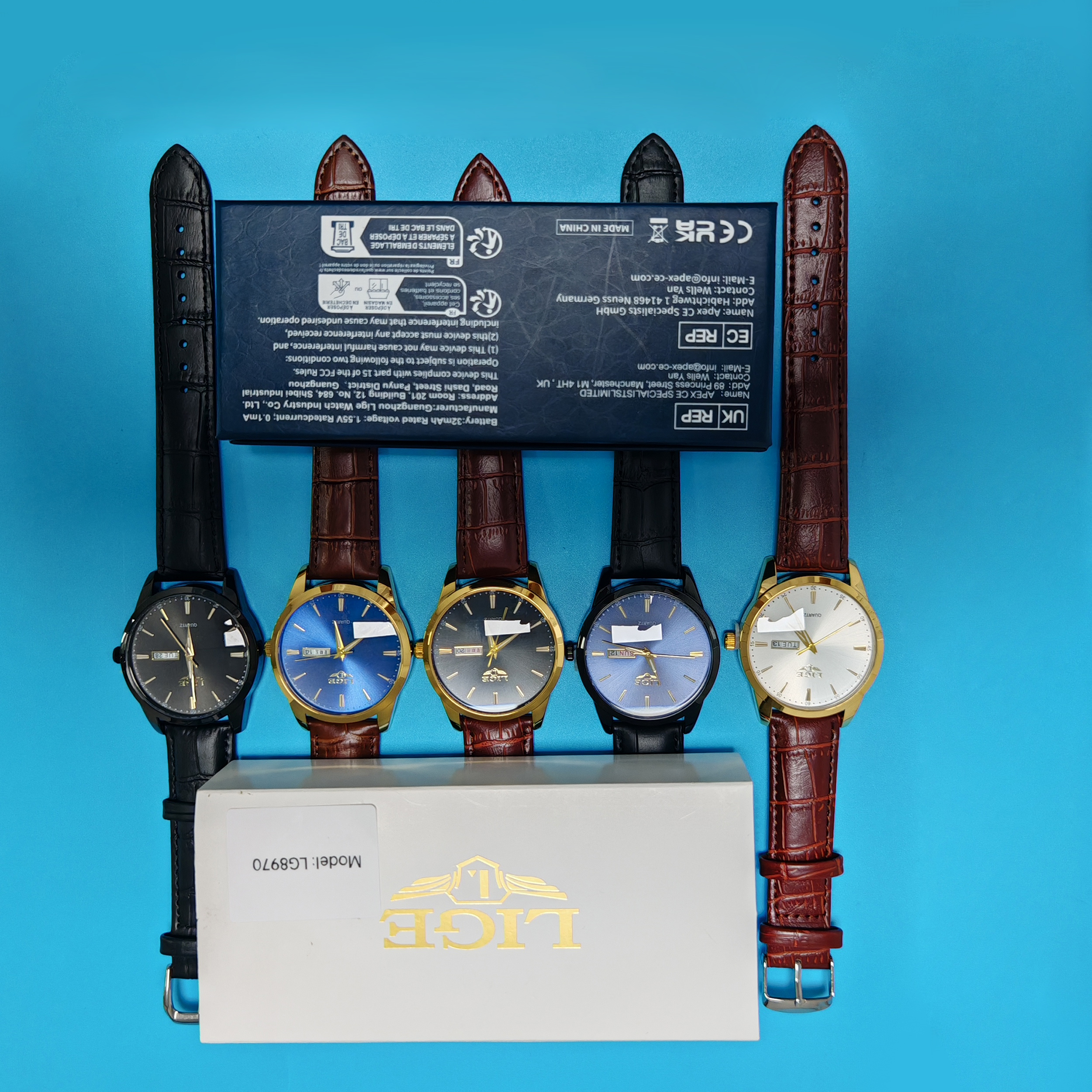 LIGE Classic Quartz Watch Three Pin Double Calendar Ultra Thin Dial Business Men's Watch Waterproof Watch